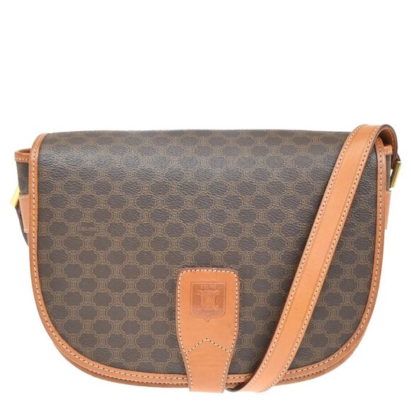 CELINE Logo Macadam Pattern Shoulder Bag PVC Leather Brown GHW Italy 35CA072 - Picture 1 of 16